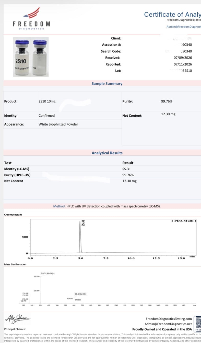 SS31 10mg Lab Report