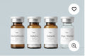 Four vials labeled Glutathione, NAD+, Selank, and Bac Water on a light gray background.